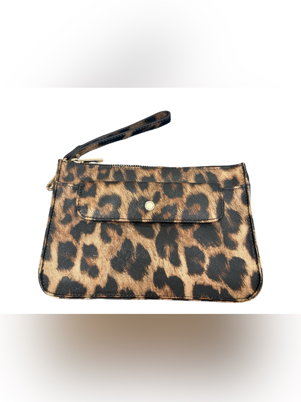 Danier Genuine Leather Leopard Print Wristlet Clutch Wallet